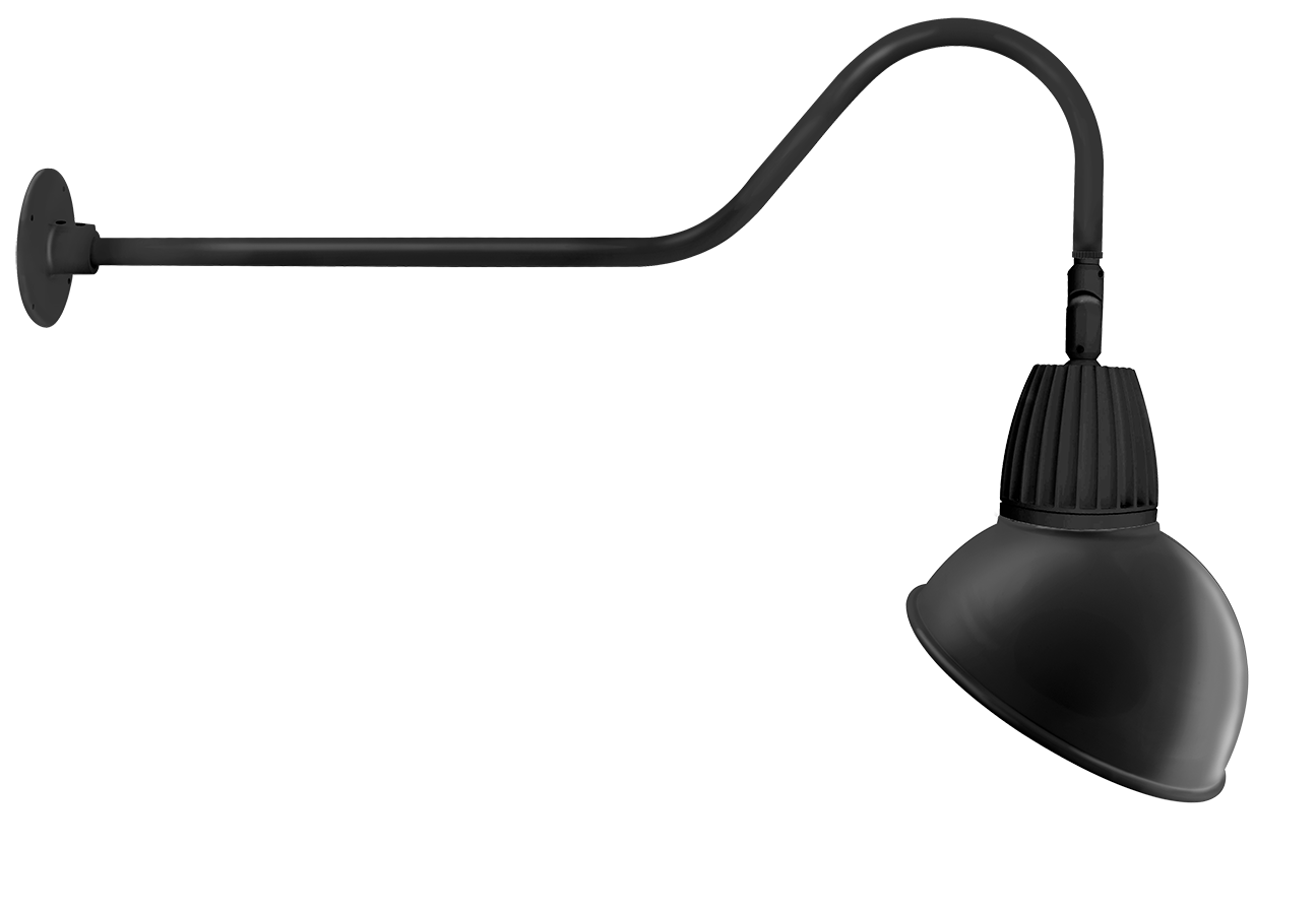 RAB Lighting Gooseneck, 13W, 3000K, 35 In. Arm, Angled Dome, Black, GN2LED13YRADB