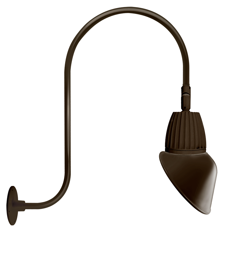 RAB Lighting Gooseneck, 13W, 3000K, 30 In. High, Angled Cone, 11 In., Brown, GN3LED13YAC11BWN