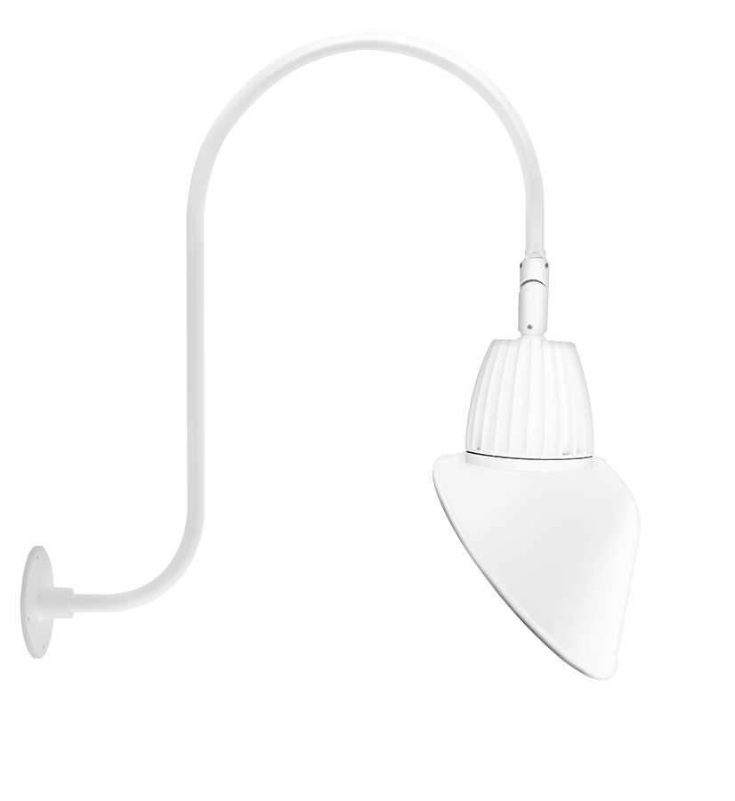 RAB Lighting Gooseneck, 26W, 3000K, Angled Cone Flood, 11 In., 30 In. High, White, GN3LED26YAC11W