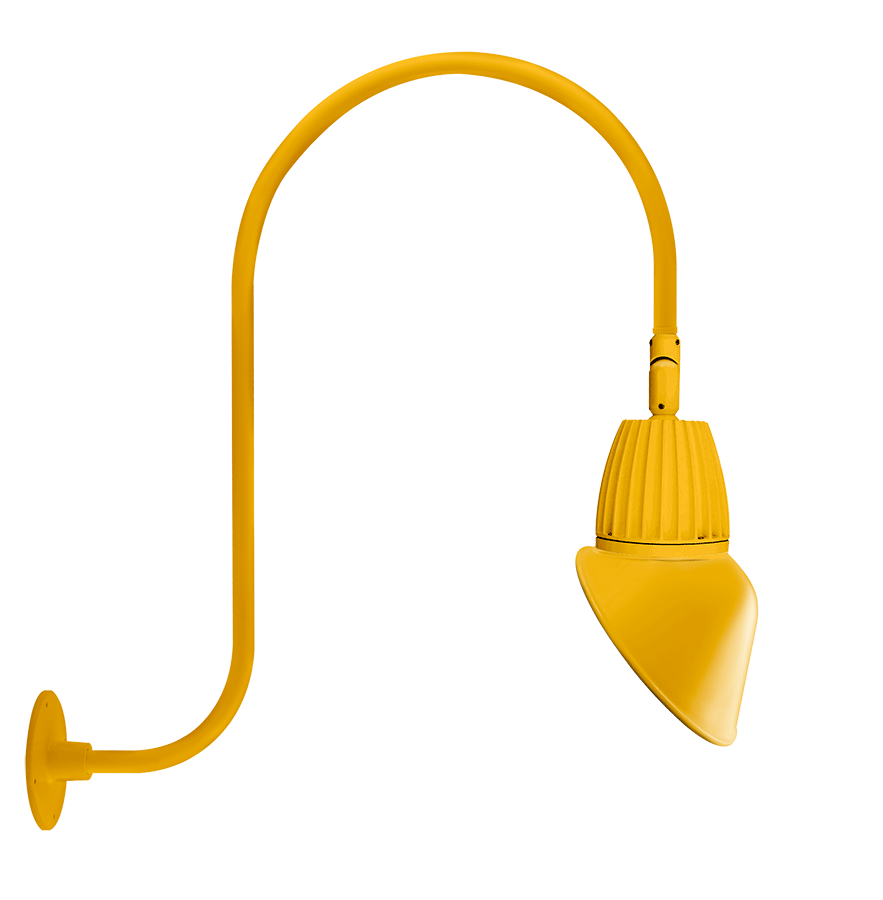 RAB Lighting Gooseneck, 13W, 3000K, 30 In. High, Angled Cone, 11 In., Yellow, GN3LED13YAC11YL