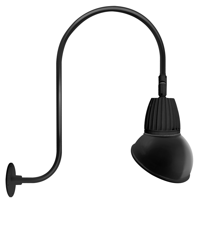 RAB Lighting Gooseneck, 13W, 4000K, Angled Dome Flood, 11 In., 30 In. H, Black, GN3LED13NAD11B