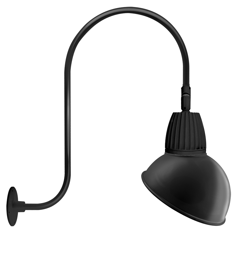 RAB Lighting Gooseneck, 26W, 4000K, 30 In. High, Angled Dome, Black, GN3LED26NADB