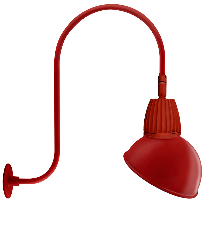 RAB Lighting Gooseneck, 26W, 3000K, Angled Dome Flood, 15 In., 30 In. High, Red, GN3LED26YADR