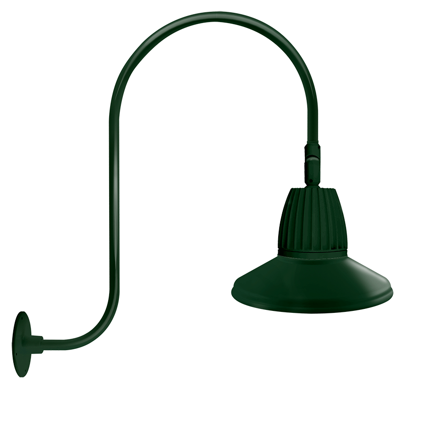 RAB Lighting Gooseneck, 26W, 4000K, Straight Shade Flood, 30 In. High, Hunter Green, GN3LED26NSTG