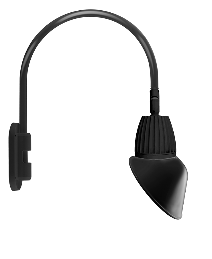 RAB Lighting Gooseneck, 13W, 3000K, Angled Cone, 11 In., Black, GN4LED13YAC11B