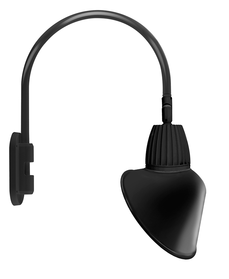 RAB Lighting Gooseneck, 26W, 3000K, Angled Cone, 20 In. High, Black, GN4LED26YACB