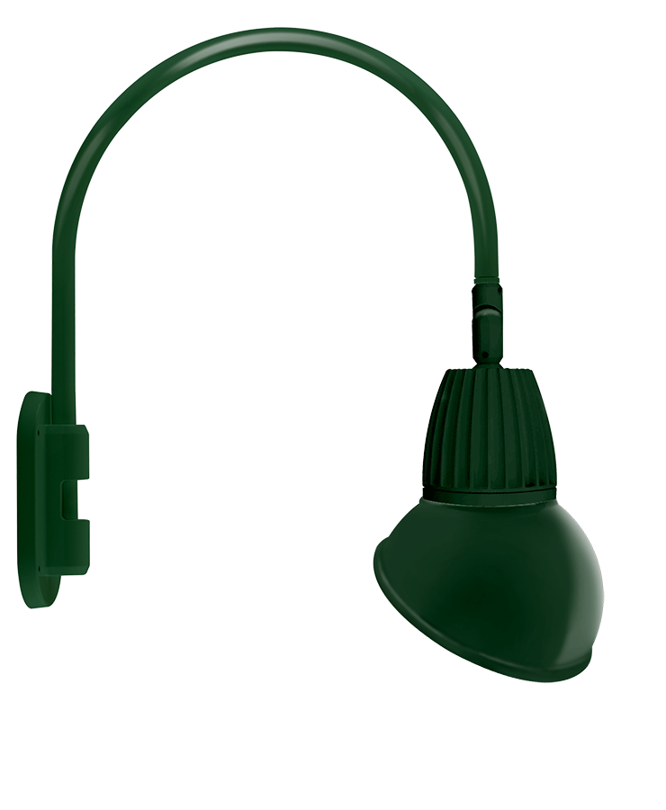 RAB Lighting Gooseneck, 13W, 3000K, Angled Dome, 11 In., Hunter Green, GN4LED13YAD11G