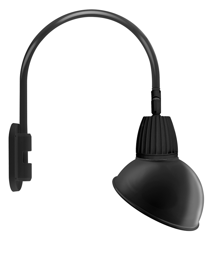 RAB Lighting Gooseneck Light, 13W, 4000K, Angled Dome Flood, 15 In., Black, GN4LED13NADB