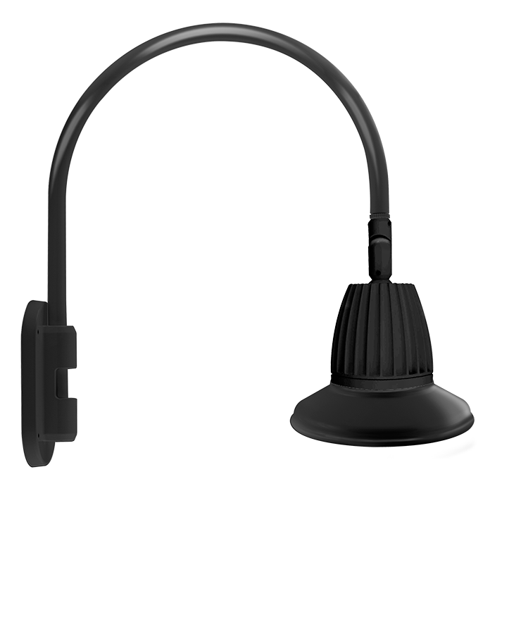 RAB Lighting Gooseneck, 26W, 4000K, Flood Shade, 11 In., Black, GN4LED26NST11B