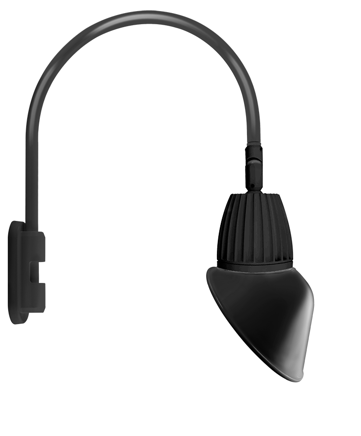 RAB Lighting Gooseneck Pole, 13W, 4000K, Angled Cone Flood, 11 In., Black, GN5LED13NAC11B
