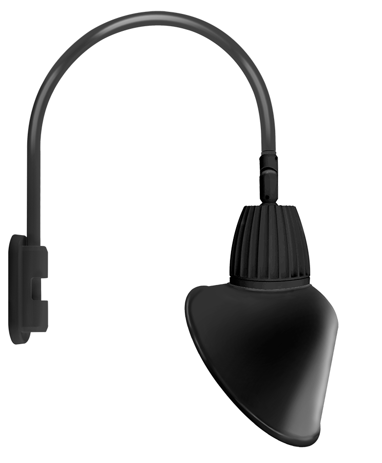 RAB Lighting GN5 Gooseneck Light, 26W, 4000K, 877 lm, Angled Cone, 15 In., Black, GN5LED26NACB
