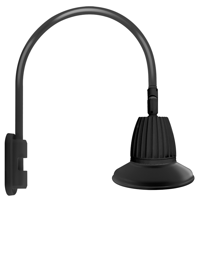 RAB Lighting Gooseneck, 26W, 3000K, Flood Shade, 11 In., Black, GN5LED26YST11B