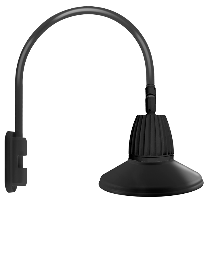 RAB Lighting GN5 Gooseneck Light, 13W, 3000K, 514 lm, Flood Shade, 15 In., Black, GN5LED13YSTB