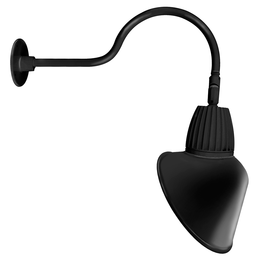 RAB Lighting Gooseneck, 13W, 3000K, 24 In. Arm, 15 In. Angled Cone, Black, GN1LED13YACB