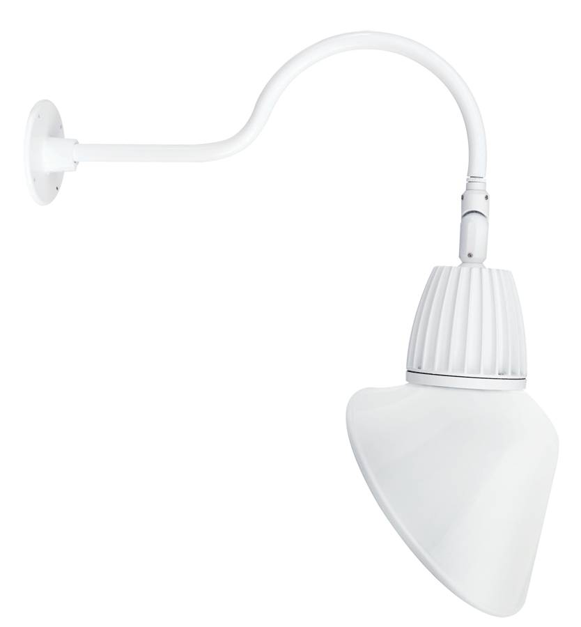 RAB Lighting Gooseneck LED Decorative Light, 13W, 4000K, 24 In. Arm, Angled Cone, White, GN1LED13NACW
