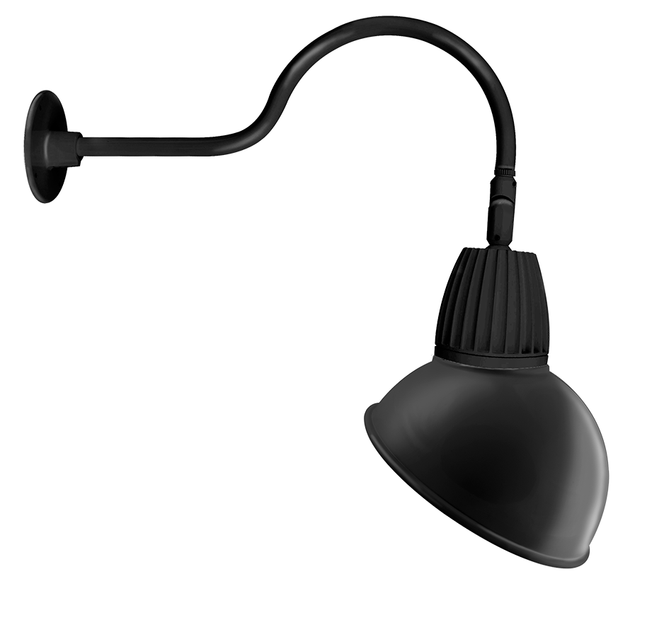 RAB Lighting Gooseneck LED Decorative Light, 13W, 4000K, 24 In. Arm, Angled Dome, Black, GN1LED13NADB