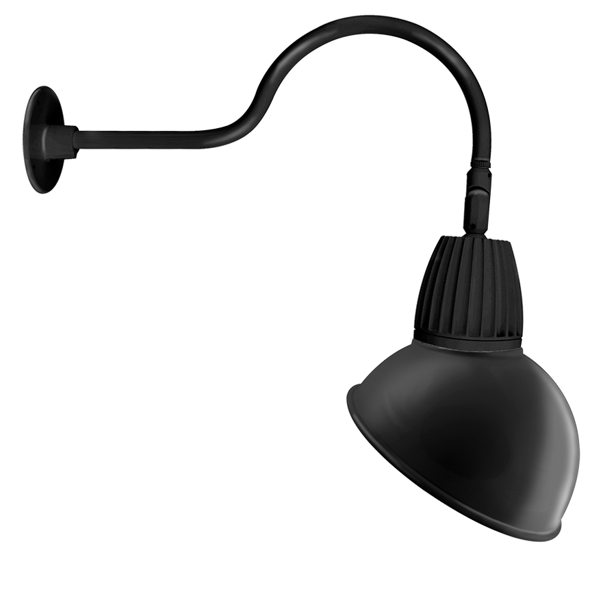 RAB Lighting Gooseneck, 13W, 3000K, 24 In. Arm, Angled Dome, 15 In., Black, GN1LED13YADB