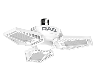 RAB Lighting 65 Watt LED Adjustable Garage Light, 5000K, 8,000 Lumens, 120-277V, HID-65-V-E26-850-BYP-GL