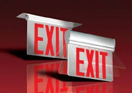 LightAlarms Simplicity Series Red on Mirror LED Edge-Lit Exit Sign Combo, C6UENRM-2HO