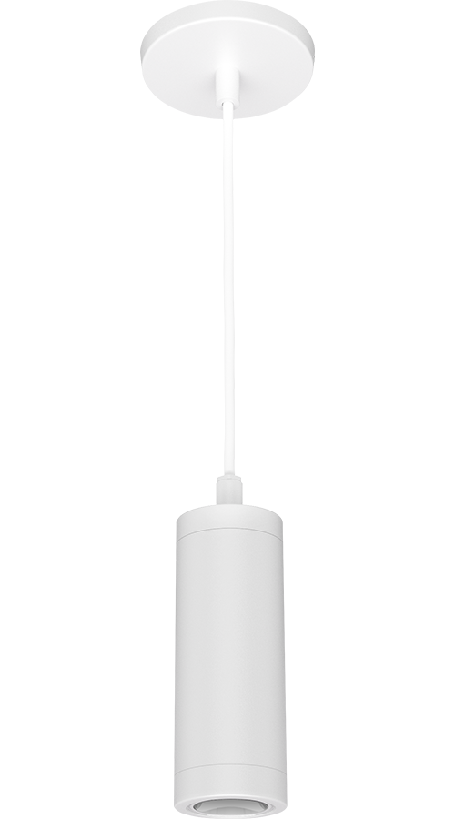 RAB Lighting CDLED Pendant Cylinder, 10W, 3500K, CRI90, 2 In., 48 In. Cord, Matte White, CDLED2PC-10W-WW935-W
