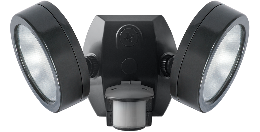 RAB Lighting LESLIE Dual Head LED Flood Light with Mini Sensor, 2 x 13W, 3000K, 120V, Bronze, SMSLES2X13Y
