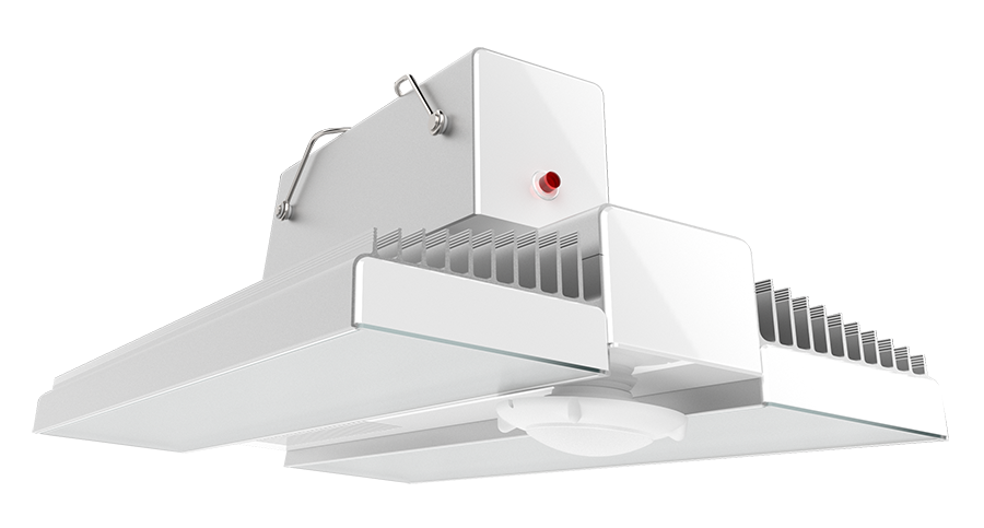 RAB Lighting RAIL High Bay, 150W, 5000K, PIR Sensor, Battery Backup, 120-277V, White/Aluminum, RAIL150/PIR/E