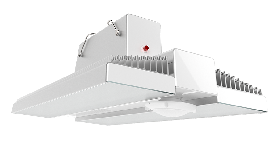 RAB Lighting RAIL High Bay Light, 175W, 5000K, 120-277V, PIR Sensor, Battery Backup, White/Aluminum, RAIL175/PIR/E