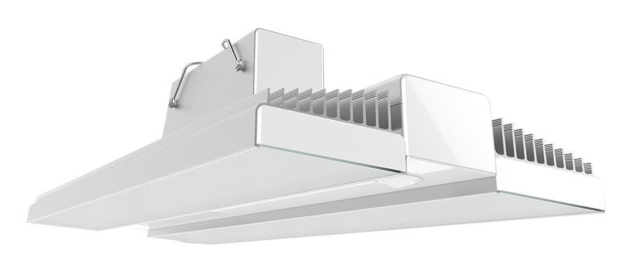 RAB Lighting RAIL High Bay, 225W, 4000K, LC Sensor, Battery Backup, 120-277V, White/Aluminum, RAIL225N/LCS/E