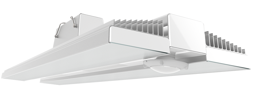 RAB Lighting RAIL High Bay Light, 400W, 4000K, 120-277V, PIR Sensor, Battery Backup, White/Aluminum, RAIL400N/PIR/E
