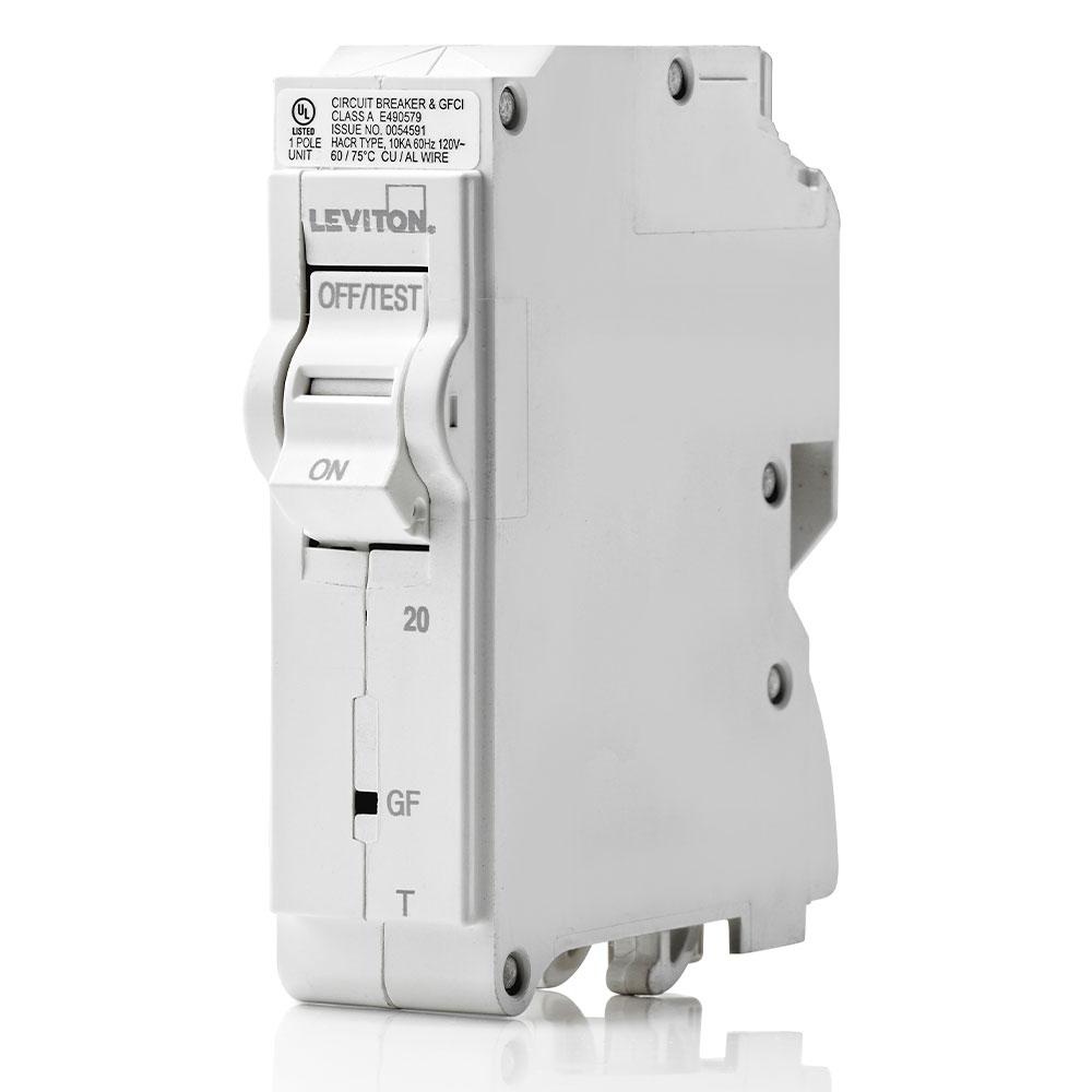 Leviton LB120-GFT TM BRANCH CIRCUIT BREAKER GFCI 1-POLE 20A 120V. 10KA INTERRUPT RATING.