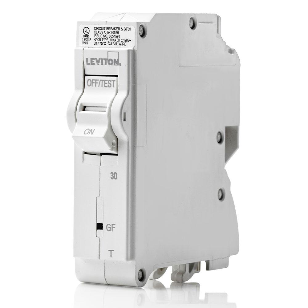 Leviton LB130-GFT TM BRANCH CIRCUIT BREAKER GFCI 1-POLE 30A 120V. 10KA INTERRUPT RATING.