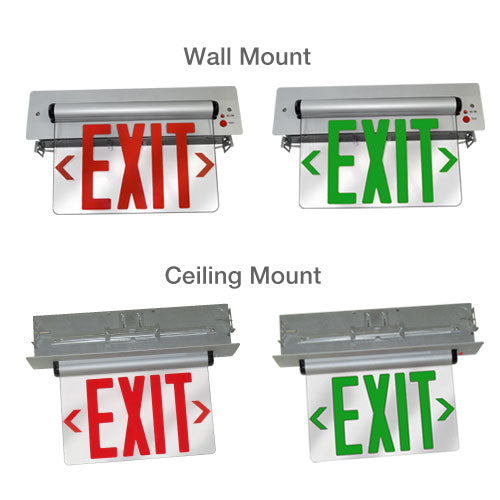 Elco Lighting EDGREC Recessed LED Edge Lit Exit Sign, Single Face, Green, 120/277V, Battery Backup, EDGREC1G