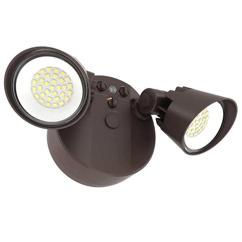 Westgate Mfg SLX 2-Head Flood Light, 16-25W, CCT Selectable, TRIAC Dimming, IP65, Bronze, SLX-2H-MCTP-BR-D