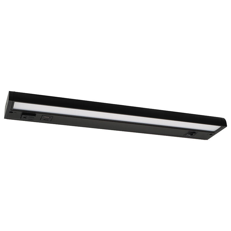 Westgate Mfg Under Cabinet Light, 18 In, 8W, CCT Selectable, CRI90, Swivel, Receptacle & USB, Black, UCR-18-BK