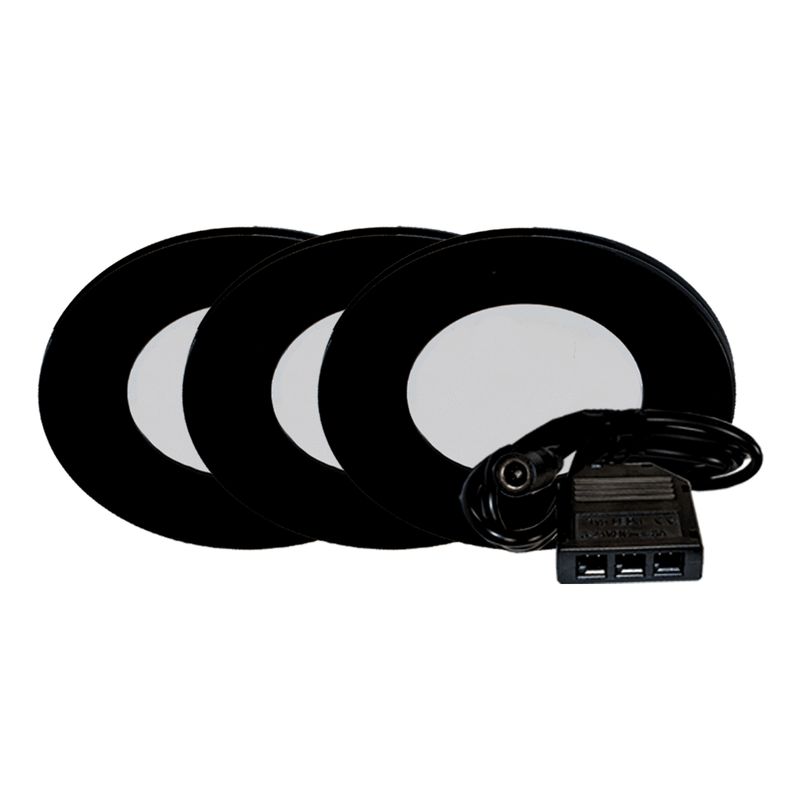 Westgate PL12 3" LED Slim Puck Light 3-Pack - 2W - 5000K - 120 Lumens - 12V - Black, PL12-3KIT-50K-BK