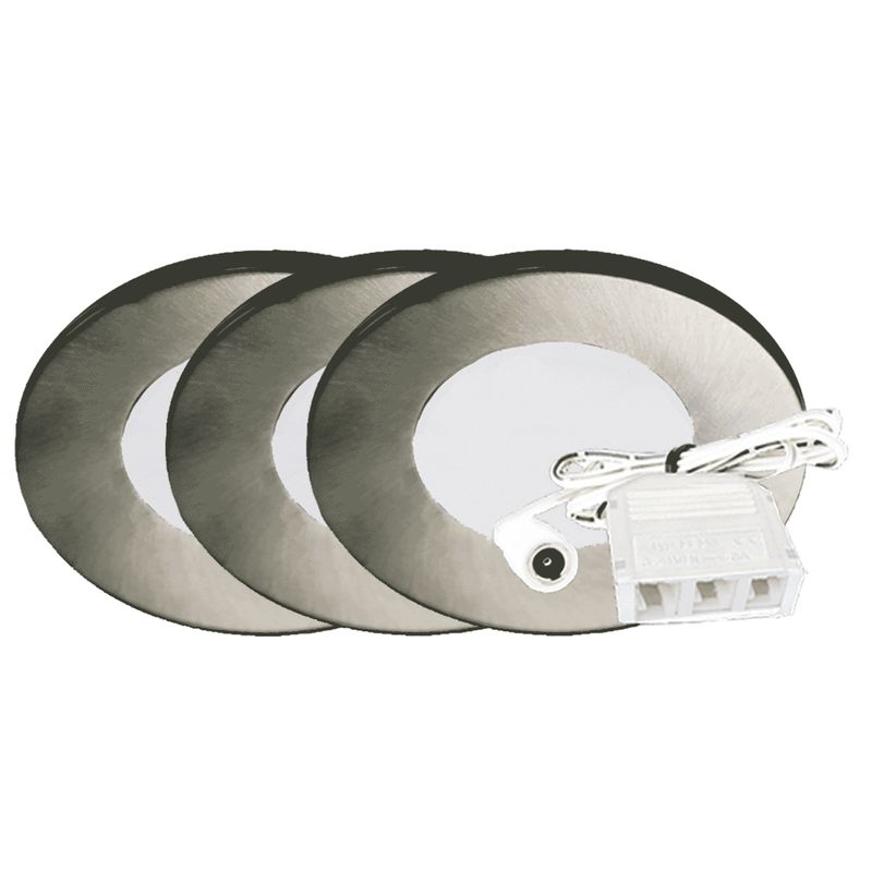 Westgate PL12 3" LED Slim Puck Light 3-Pack - 2W - 5000K - 120 Lumens - 12V - Brushed Nickel, PL12-3KIT-50K-BN