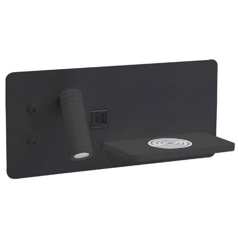 Westgate Mfg Bedside Reading Light Surface Horizontal, 10W, 3000K, CRI 90, USB/Wireless Charger, Black, BRL-SHL-WCH-BK