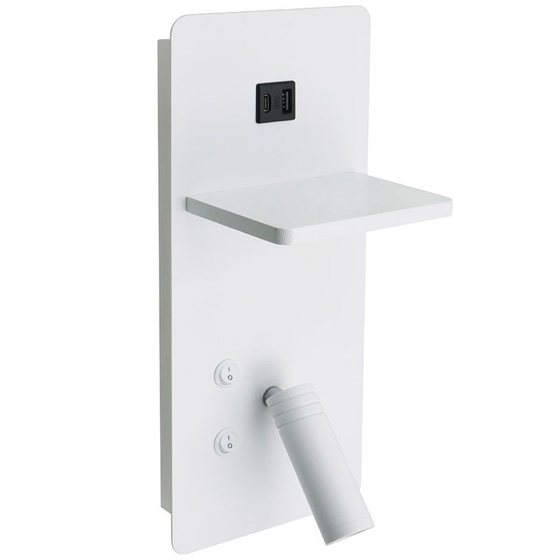 Westgate Mfg Bedside Reading Light, 10W, 3000K, CRI90, Vertical Surface Mount, USB Charging, White, BRL-SV-WH