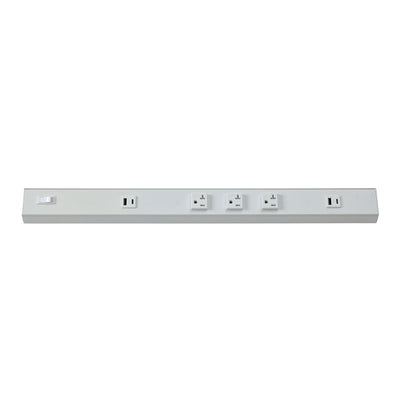 Westgate Mfg Power Strip, 24 In., 3-Receptacle, 2 USB, 20A, White, PSA-24-3R-2U-WH