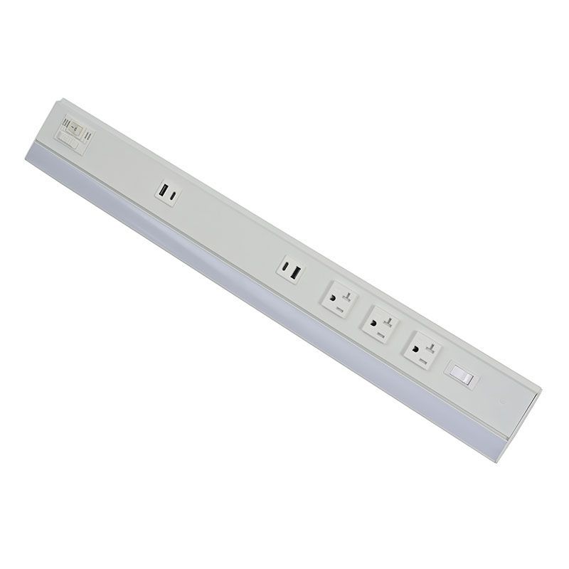 Westgate Mfg Power Strip and Undercabinet Light, 24 In., 3-Outlet, CCT Selectable, CRI90, White, PSAL-24-3R-MCT5-WH