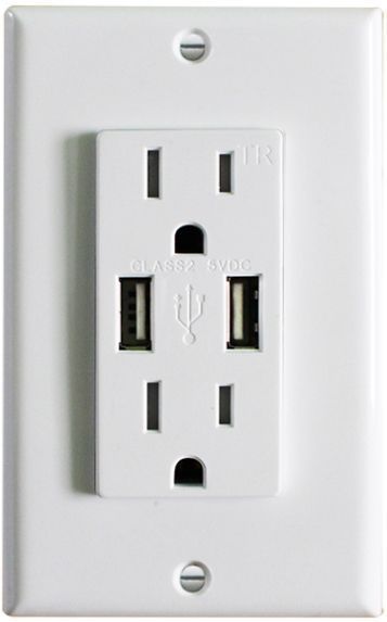 Westgate Mfg USB Dual Port Charging Outlet, 5V DC, 15A, White, USB2-15TR-WH