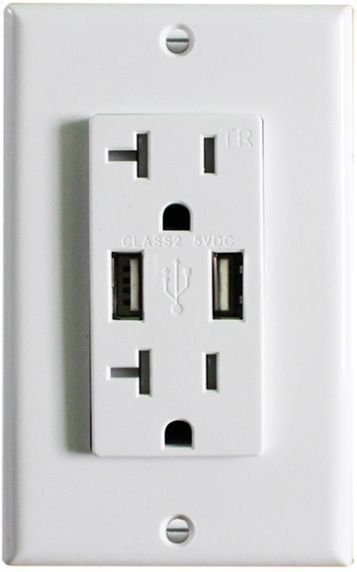 Westgate Mfg USB Dual Port Charging Outlet, 5V DC, 20A, White, USB2-20TR-WH