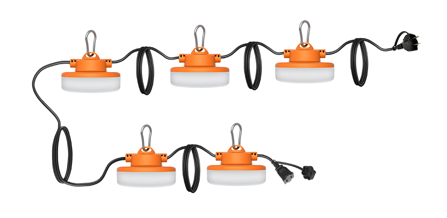 RAB Lighting 50' STRINGER34 Temporary LED String Light, 65W, 5000K, 8,000 Lumens, 120V, STRING34-50