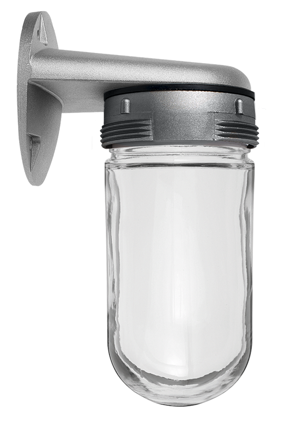 RAB Lighting VBR Vaporproof Wall Bracket, 150W, A19 Socket, Glass Globe, Natural, VBR100