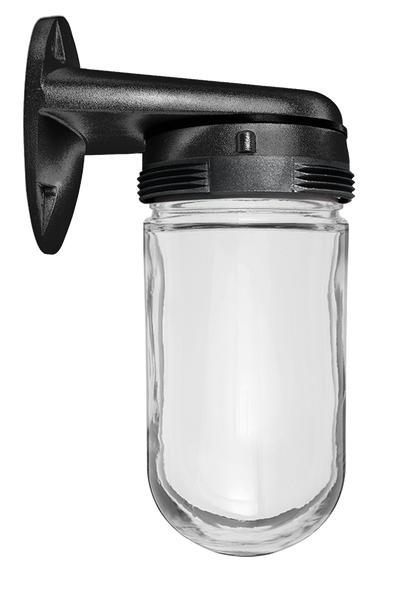 RAB Lighting VBR Vaporproof Wall Bracket, 150W, A19 Socket, Glass Globe, Black, VBR100B