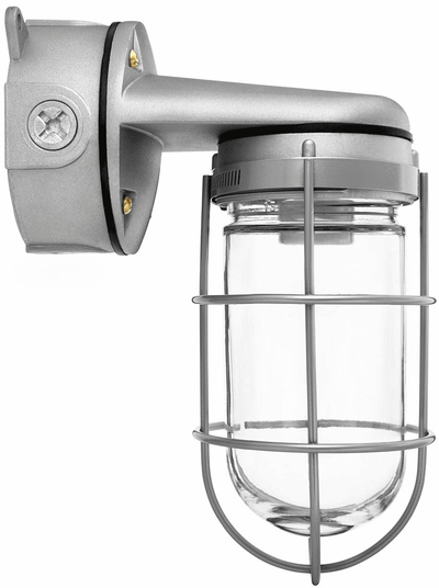 RAB Lighting VXBR Vapor Tight Wall Bracket, 150W, Glass Globe Wire Guard, Silver, 3/4 In., VXBR100GS-3/4