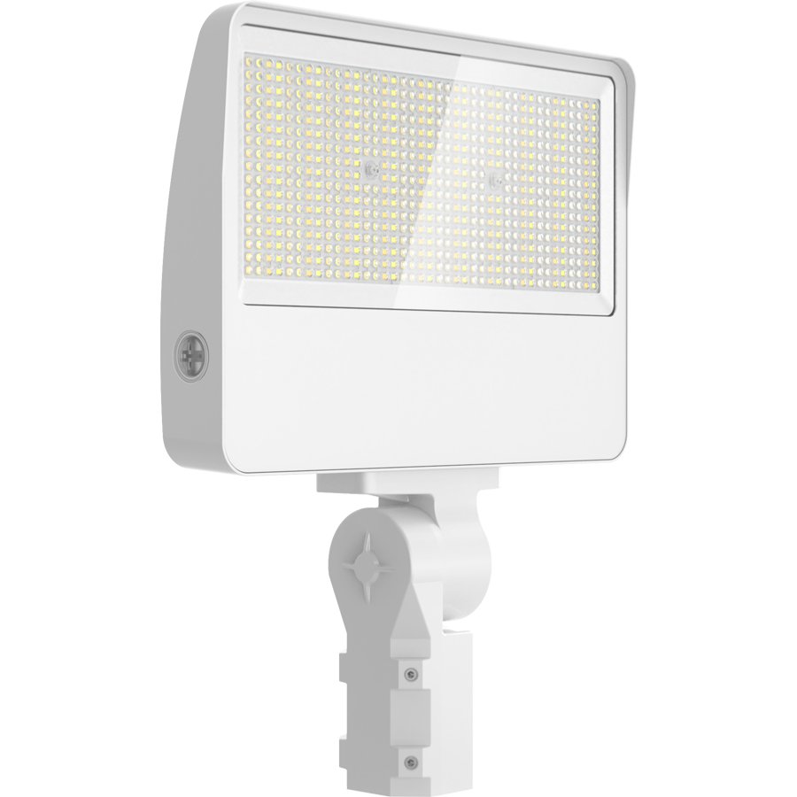 RAB Lighting XL22 Flood Light, 150/125/100/75W, CCT Selectable, 480V, Slipfitter + Trunnion, Photocell, White, XL22-150W/480
