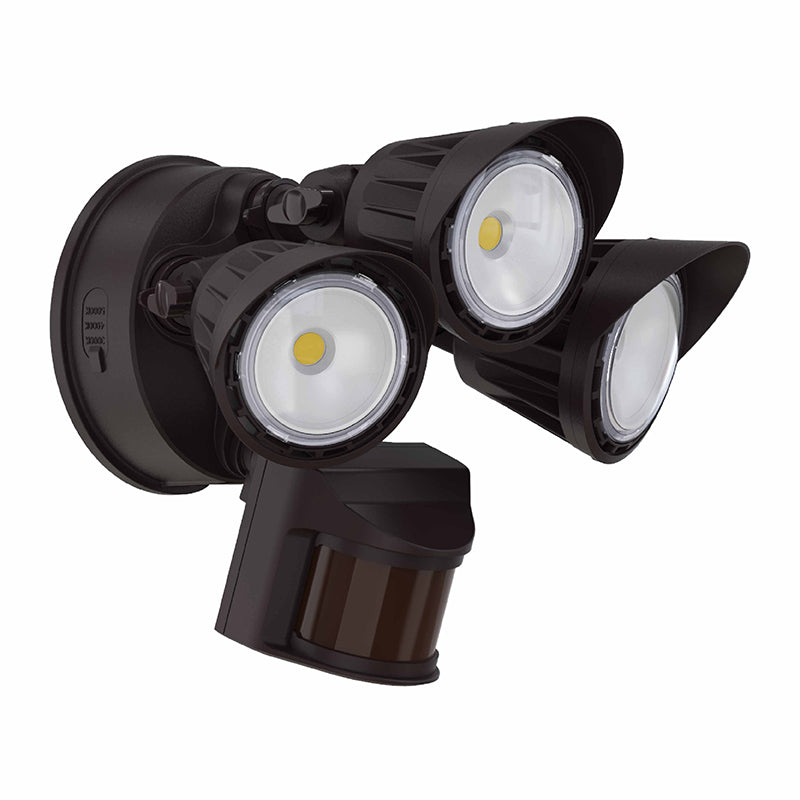 Westgate Mfg 3-Head LED Security Light, 30W, CCT Selectable, PIR Sensor, Bronze, SL-30W-MCT-BZ-P