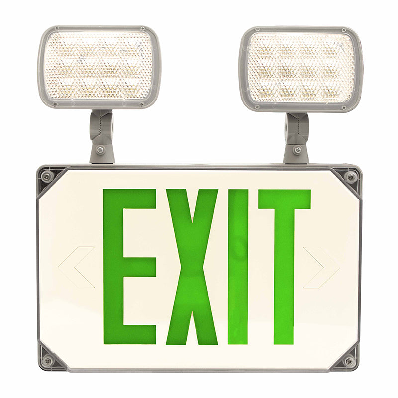 Westgate Mfg Wet Location Exit/Emergency Combo, Green Letters Gray Housing, Single Face, XT-CLWP-GG-EM