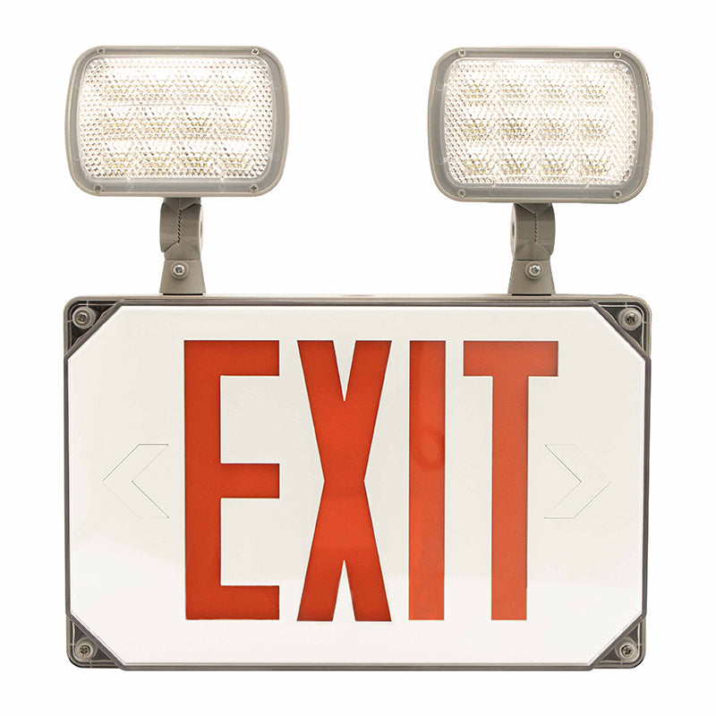 Westgate Lighting   Wet Location Led Exit/Emergency Combo Unit Single Face, Red, Gray Housing, 120/277V  XT-CLWP-RG-EM